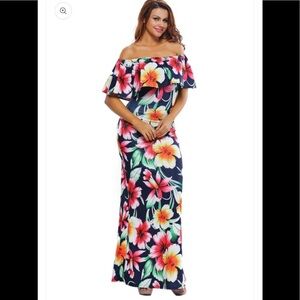 Suimiki Floral Hibiscus Hawaiian Tropical Off Shoulder Dress Size 2XL